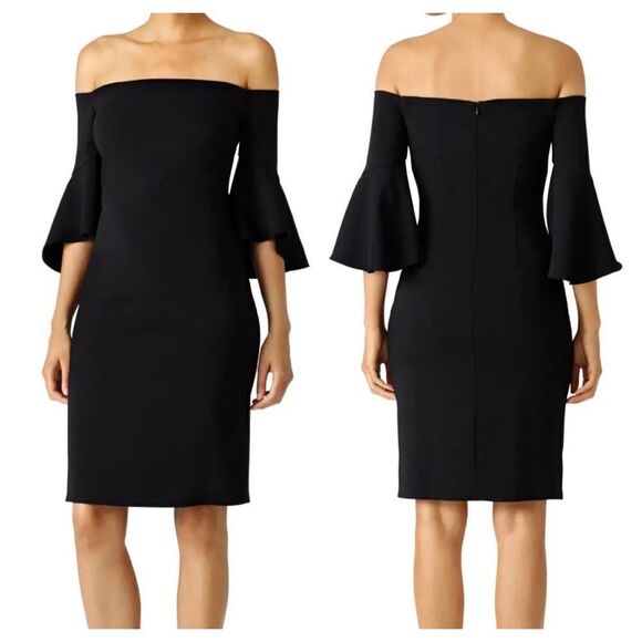 Laundry by Shelli Segal Black Bell Sleeve Cocktail Dress - Picture 1 of 11